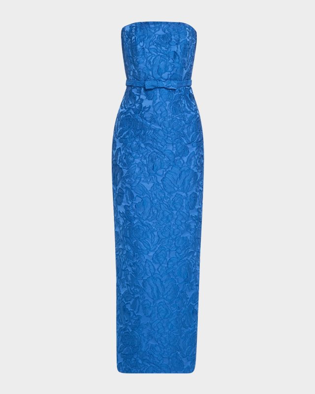 Sophia Strapless Floral Jacquard Column Gown